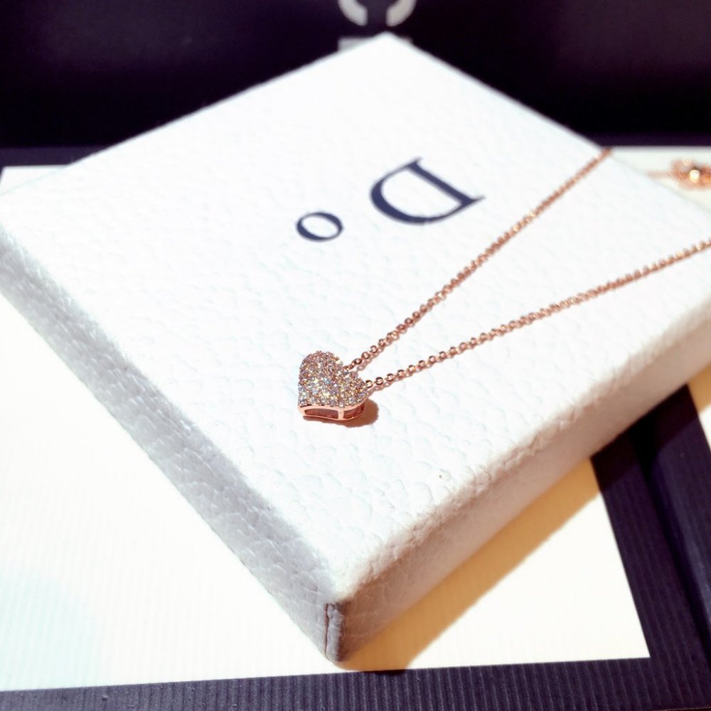 NEW Rose Gold Pave Diamond Heart Necklace - Picture 4 of 5